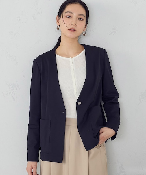 鹿の子シングル ブレストカラーレスジャケット