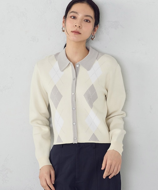 アーガイル襟付きカーディガン