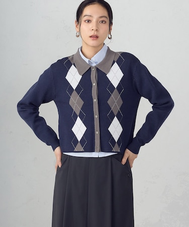 アーガイル襟付きカーディガン