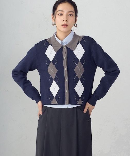 アーガイル襟付きカーディガン