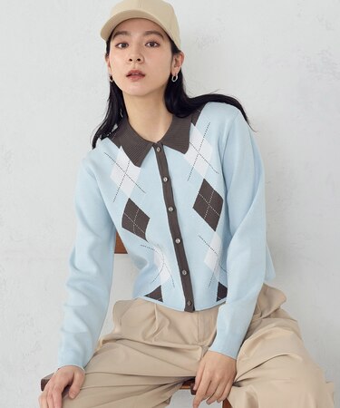 アーガイル襟付きカーディガン