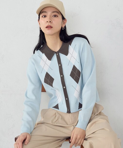 アーガイル襟付きカーディガン