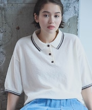 配色ラインニットポロ