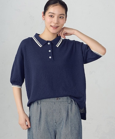配色ラインニットポロ
