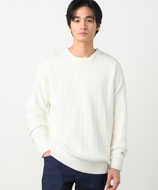 ケーブル柄 クルーネックプルオーバー