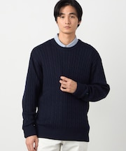 ケーブル柄 クルーネックプルオーバー