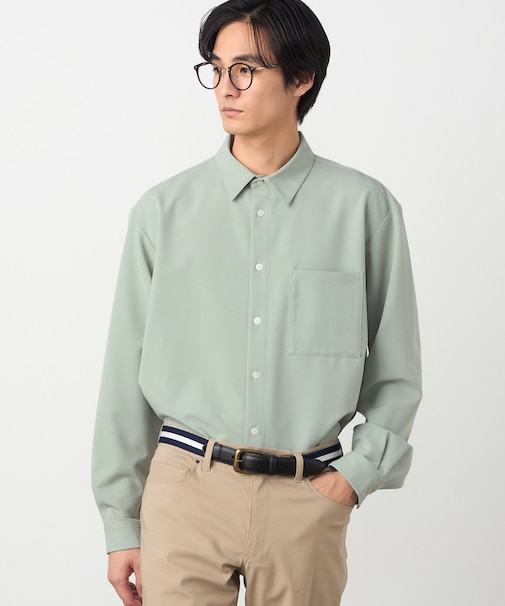 ウールライクストレッチツイル ショートポイントカラーシャツ