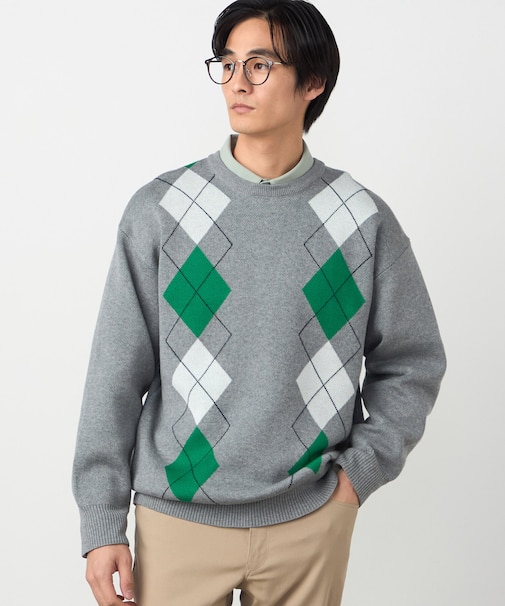 アーガイル柄 クルーネックプルオーバー