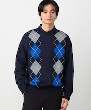 アーガイル柄 クルーネックプルオーバー