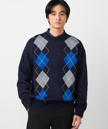 アーガイル柄 クルーネックプルオーバー