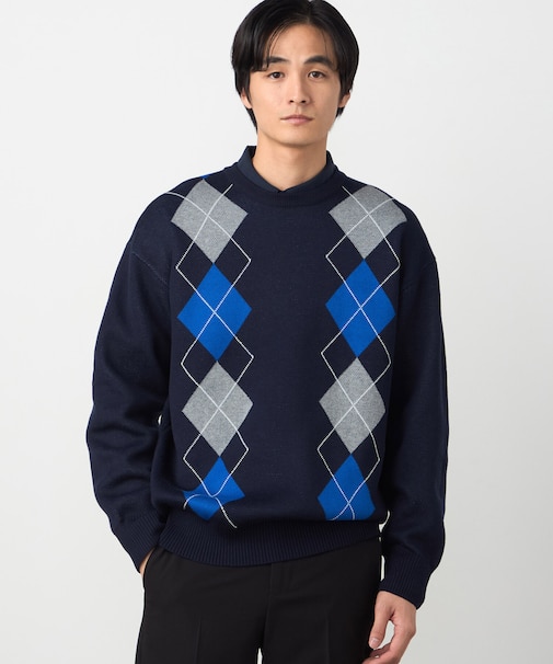 アーガイル柄 クルーネックプルオーバー