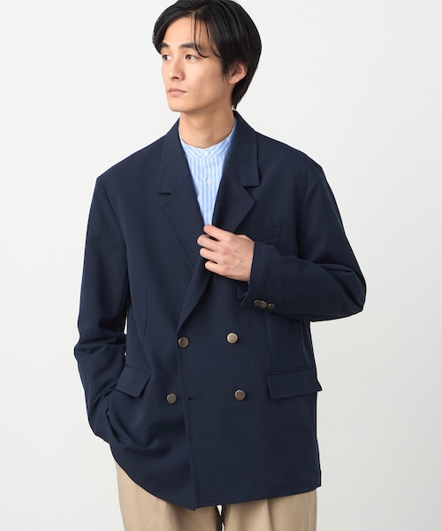 セットアップ対応】ウールライクストレッチツイル ダブルブレザー