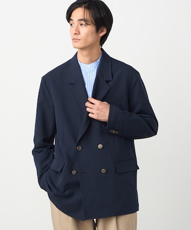 【セットアップ対応】ウールライクストレッチツイル ダブルブレザージャケット