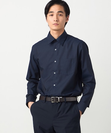 形態安定 市松柄 ドレスシャツ