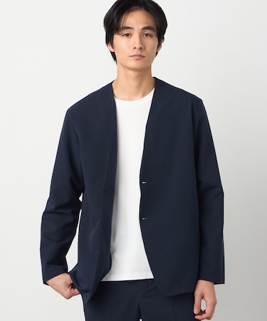 【セットアップ対応】ポリエステル レーヨン ストレッチツイル ノーカラージャケット