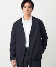 【セットアップ対応】デニムライクストレッチ ノーカラージャケット