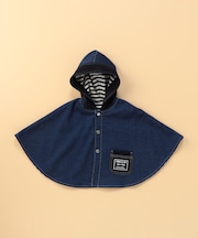 【リバーシブル】デニムライクストレッチ×ボーダー マント