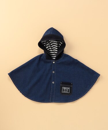 【リバーシブル】デニムライクストレッチ×ボーダー マント