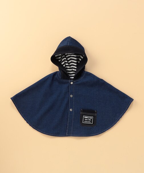 【リバーシブル】デニムライクストレッチ×ボーダー マント