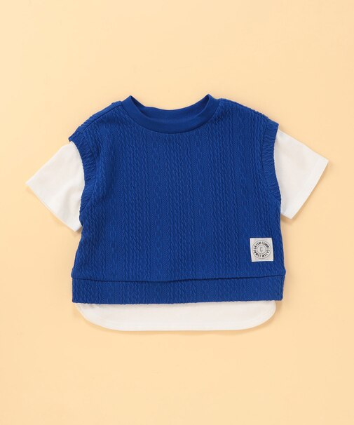 ケーブルジャカード フェイクレイヤード 半袖Tシャツ (ベビーサイズ)