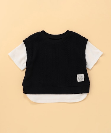 ケーブルジャカード フェイクレイヤード 半袖Tシャツ (ベビーサイズ)