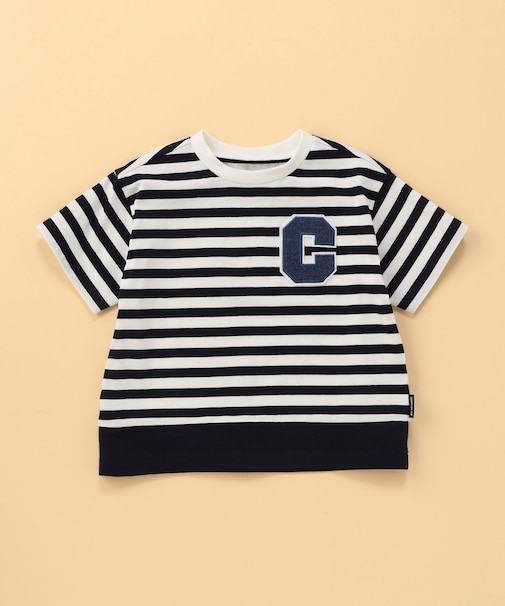 デニムワッペン付き ボーダー半袖Tシャツ (ベビーサイズ)