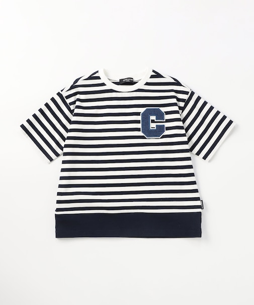 デニムワッペン付き ボーダー半袖Tシャツ