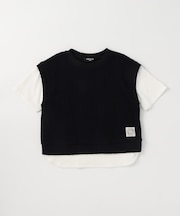 ケーブルジャカード フェイクレイヤード 半袖Tシャツ