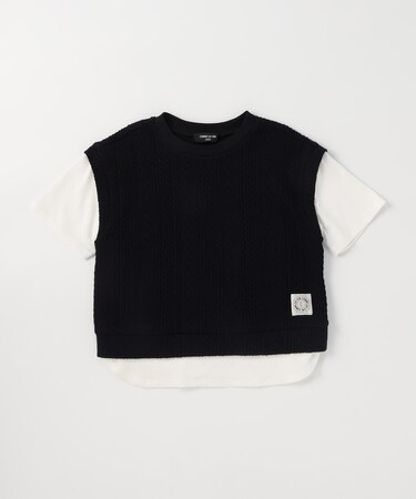 ケーブルジャカード フェイクレイヤード 半袖Tシャツ