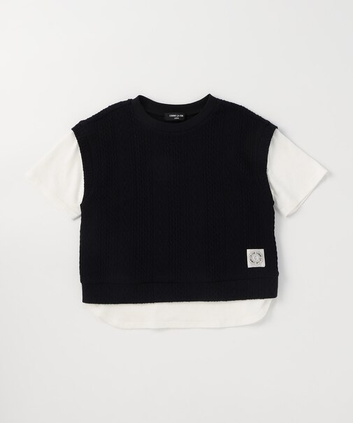 ケーブルジャカード フェイクレイヤード 半袖Tシャツ