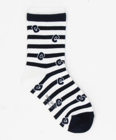 ボーダー×Cロゴ総柄 クルーソックス