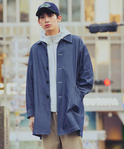 デニムライクシャンブレー ステンカラー ライト コート