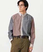 コットンダンガリー パッチワーク ボタンダウンシャツ