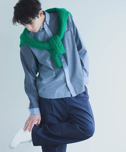 コットンダンガリー パッチワーク ボタンダウンシャツ