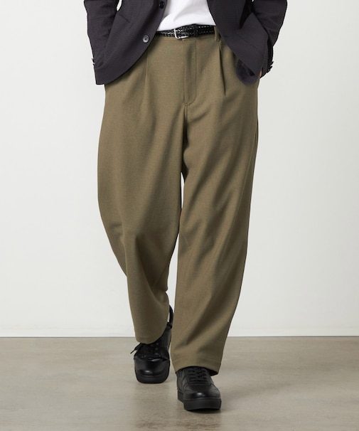 【セットアップ対応】EVALET  ポリエステル ブッチャー ワンタック ワイドテーパードパンツ