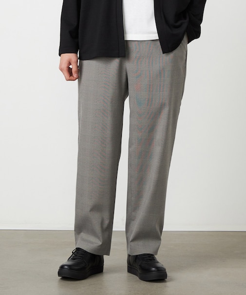 ポリエステル グレンチェック ストレッチ リラックスワイドテーパードパンツ