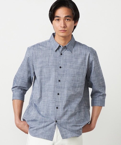 コットンリネンシャンブレー 7分袖シャツ