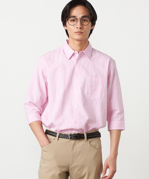 コットンリネンシャンブレー 7分袖シャツ