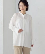 ポリエステルスパンブロード タックロングシャツ