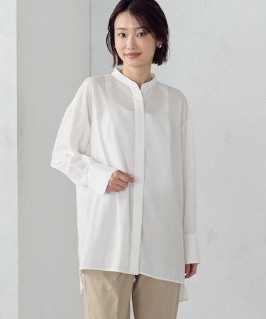 ポリエステルスパンブロード タックロングシャツ