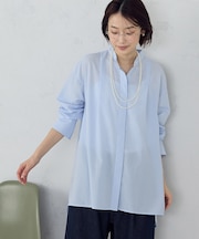 ポリエステルスパンブロード タックロングシャツ