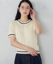 【ウォッシャブル】配色ライン クルーネックニット