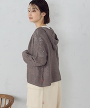 透かし編み フーディーカーディガン