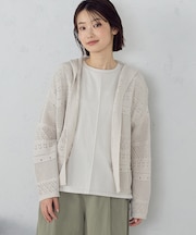 透かし編み フーディーカーディガン