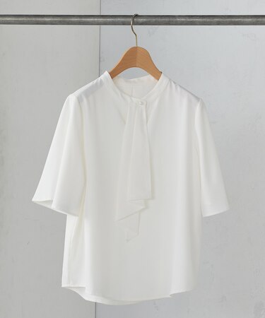 ボウタイ風 半袖ブラウス