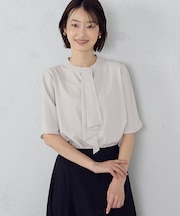 ボウタイ風 半袖ブラウス
