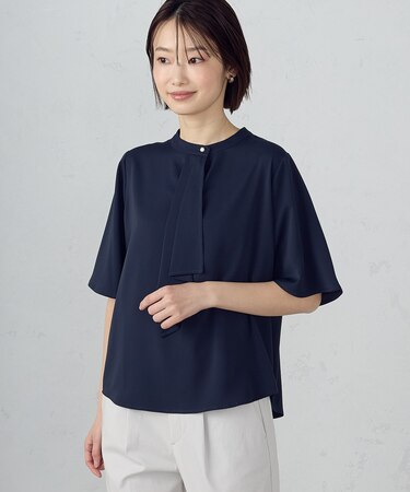 ボウタイ風 半袖ブラウス