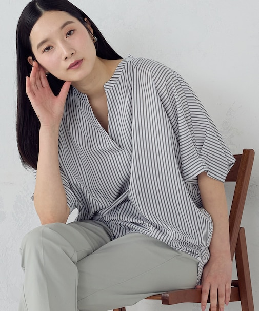 ポリエステルデシン スキッパーTブラウス