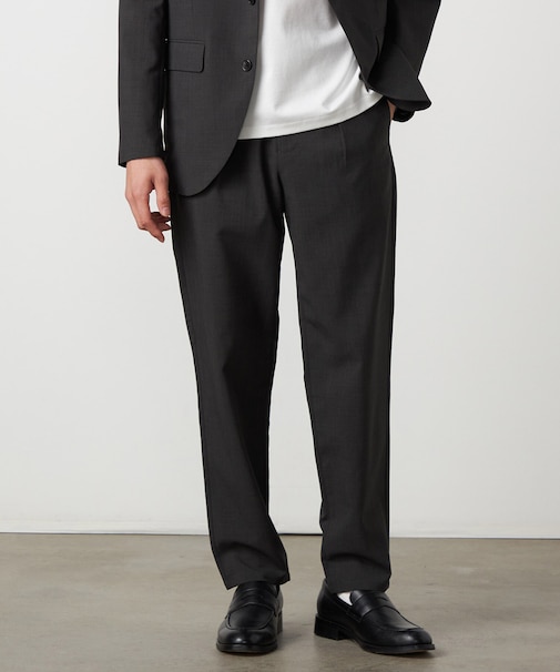 【セットアップ対応】【ウォッシャブル】リネンライクポリエステル テーパードパンツ