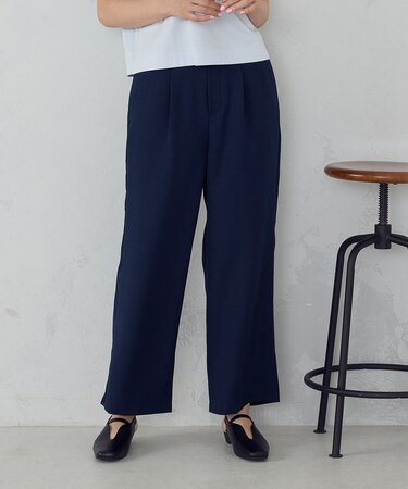 【美しいベーシックパンツ】麻調 ワイドパンツ